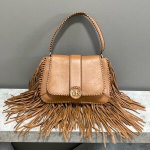 Michael Kors Lillie Tan Leather Fringe Handbag/Purse/Satchel Medium